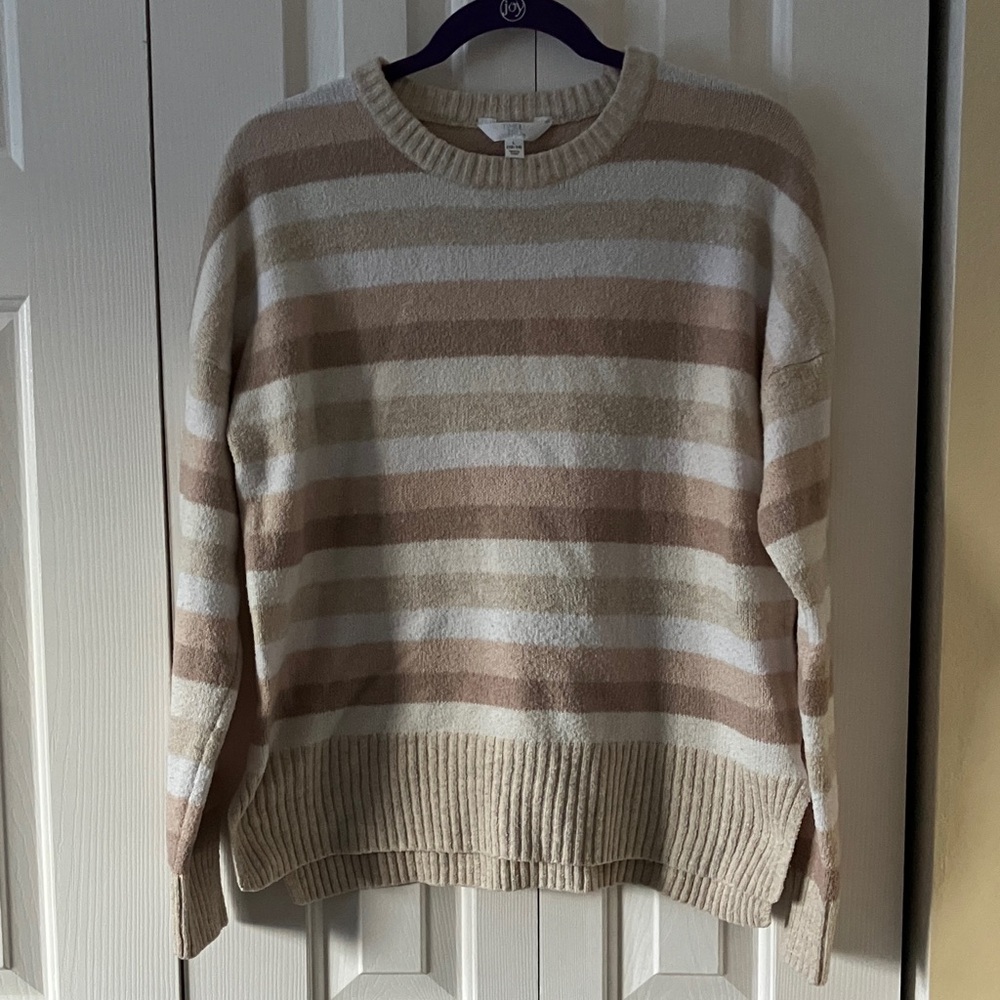 Time and Tru Striped Crewneck Sweater in Beige and Brown